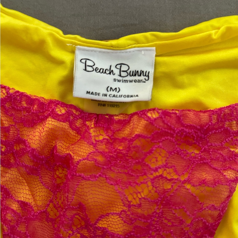 Beach Bunny Swimwear Neon Pink/Yellow Lace Detail Sexy Tie Bikini- LIKE NEW! - Picture 4 of 6